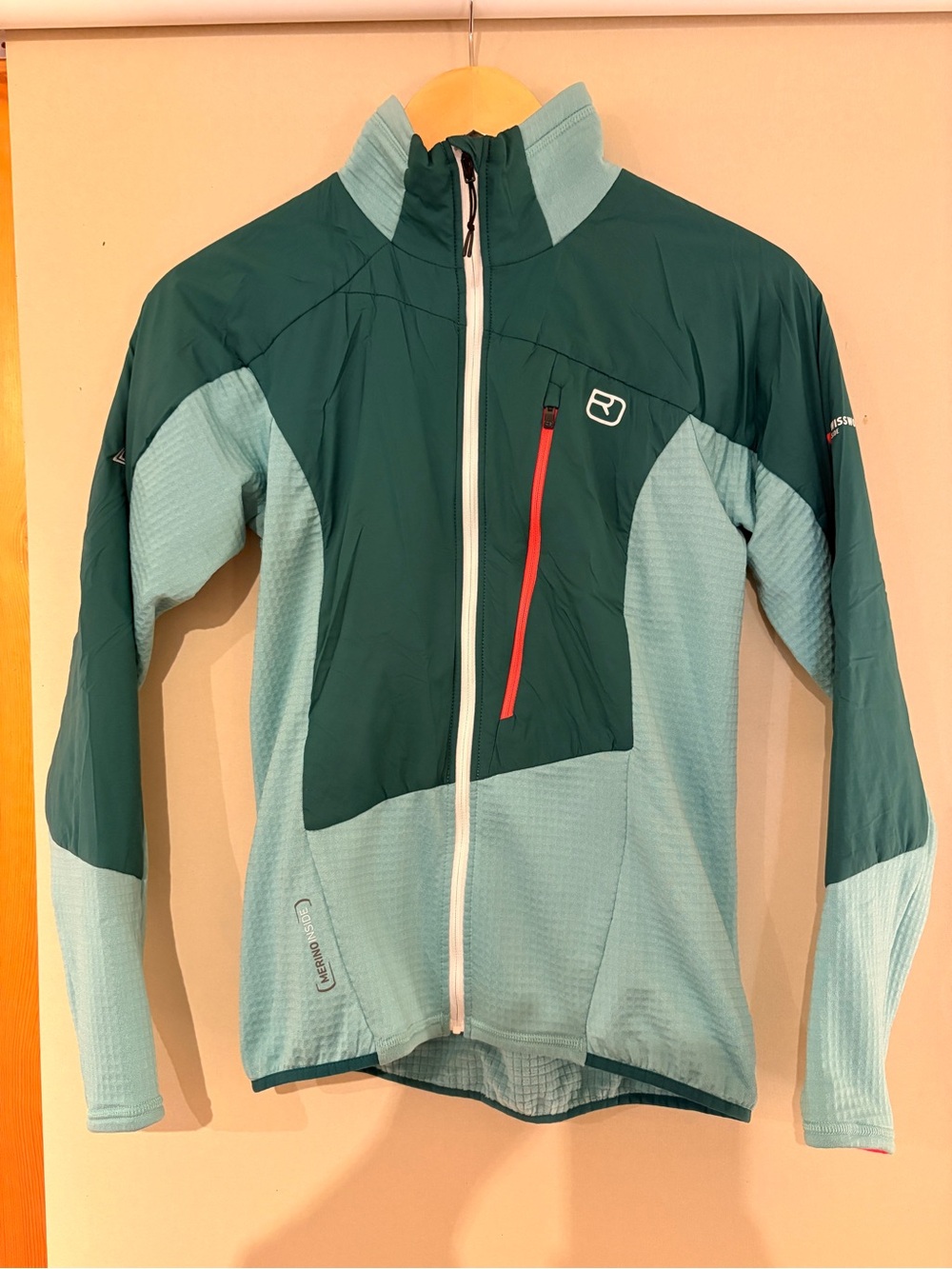 XS Ortovox Light Teal and Dark Teal Women's Mid Layer Ski Touring - Full Zip